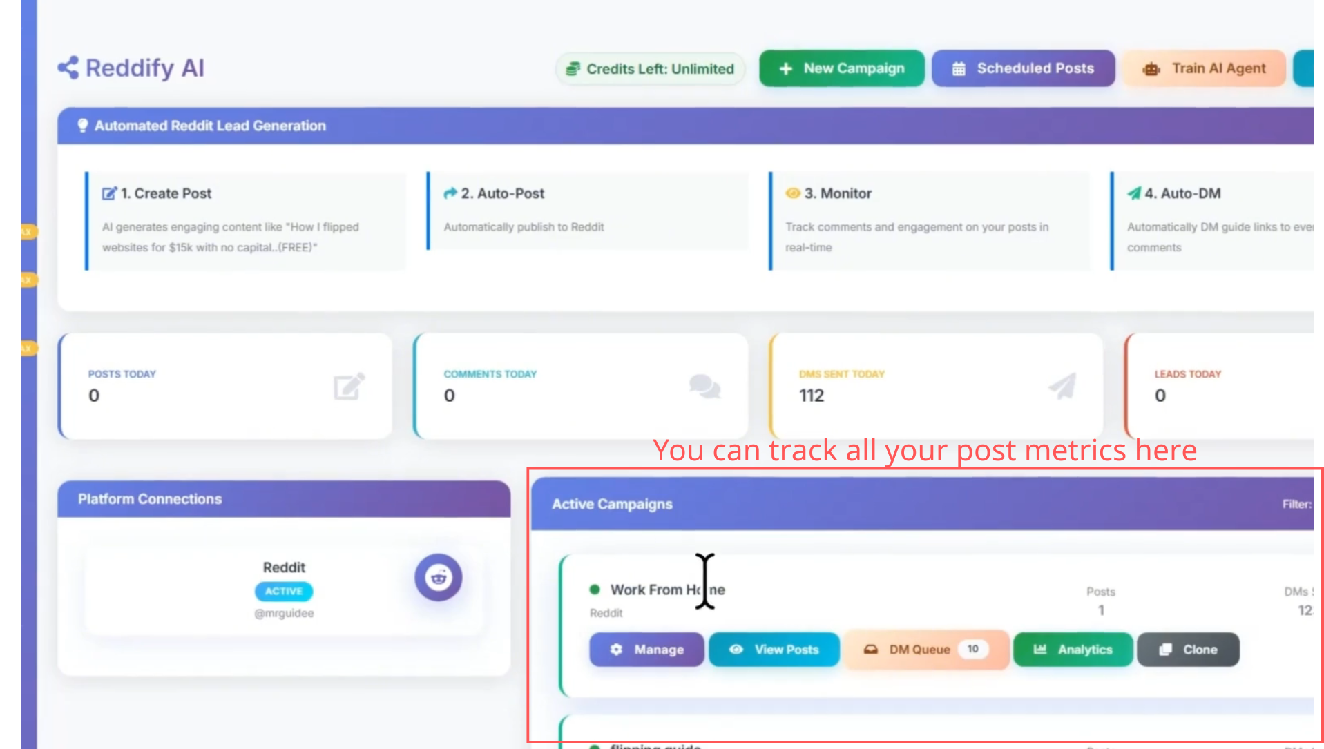 Reddify AI Review -You can track all your post metrics here