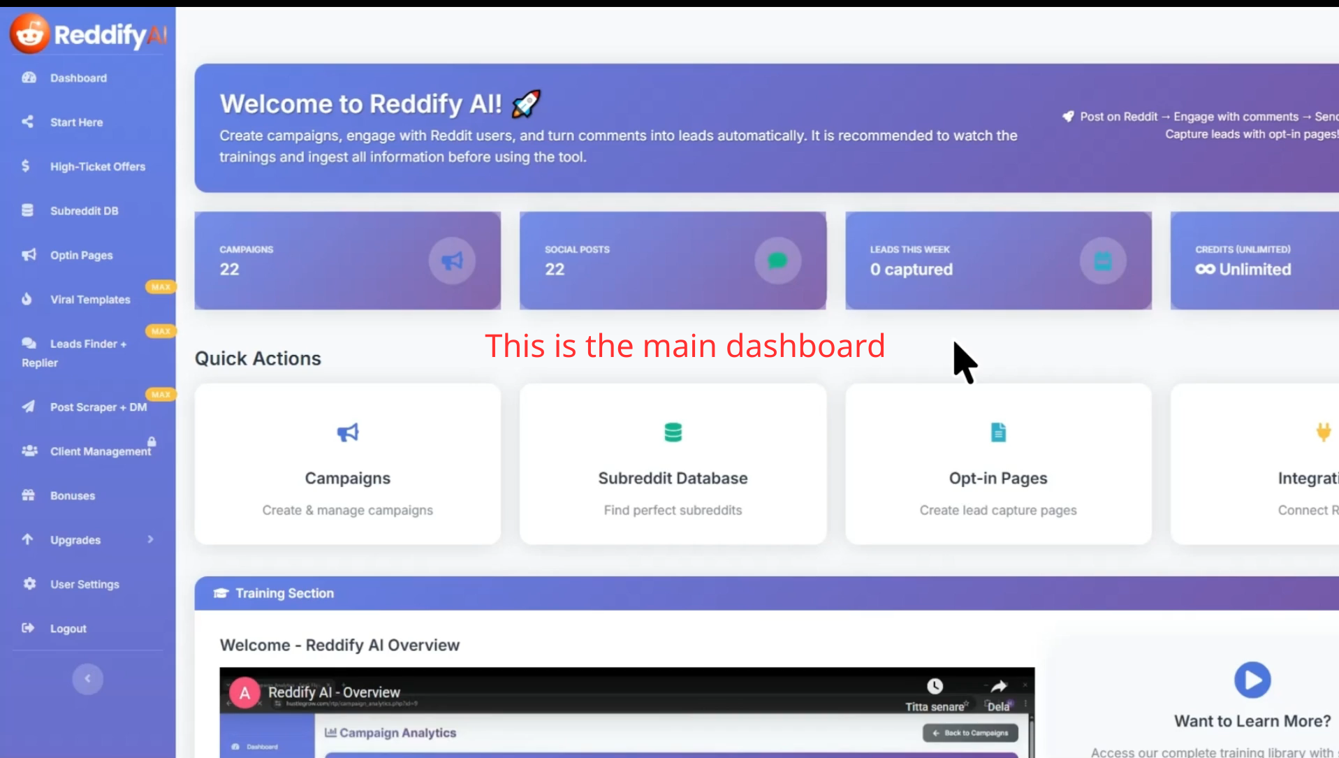 Reddify AI Review 2026 interface - we can see the main dashboard